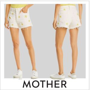 Women's MOTHER Shoot For The Stars Tomcat Kick Fray Shorts | Cream| Sz: 27
